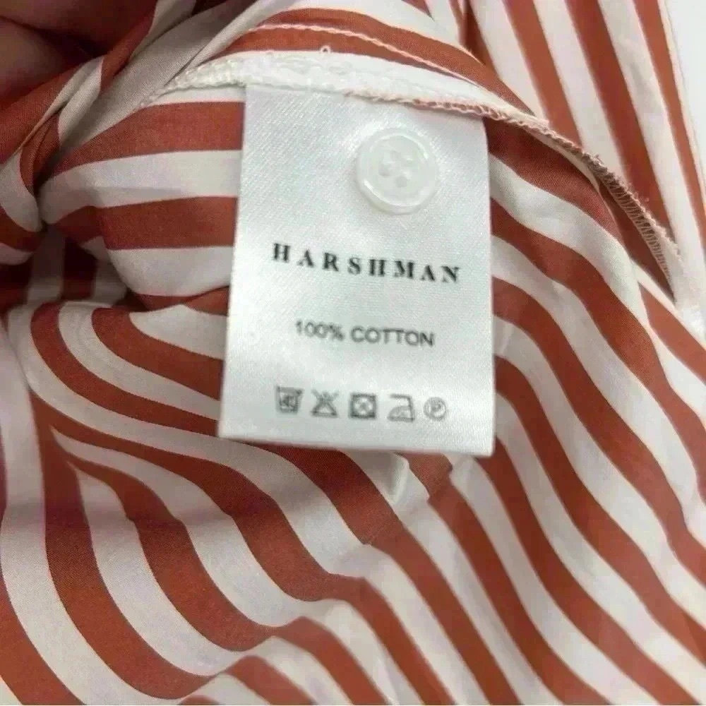 HARSHMAN SHIRT WOMEN’S XS BROWN STRIPED BUTTON DOWN FLARED SLEEVE COTTON NWT - Picture 12 of 13